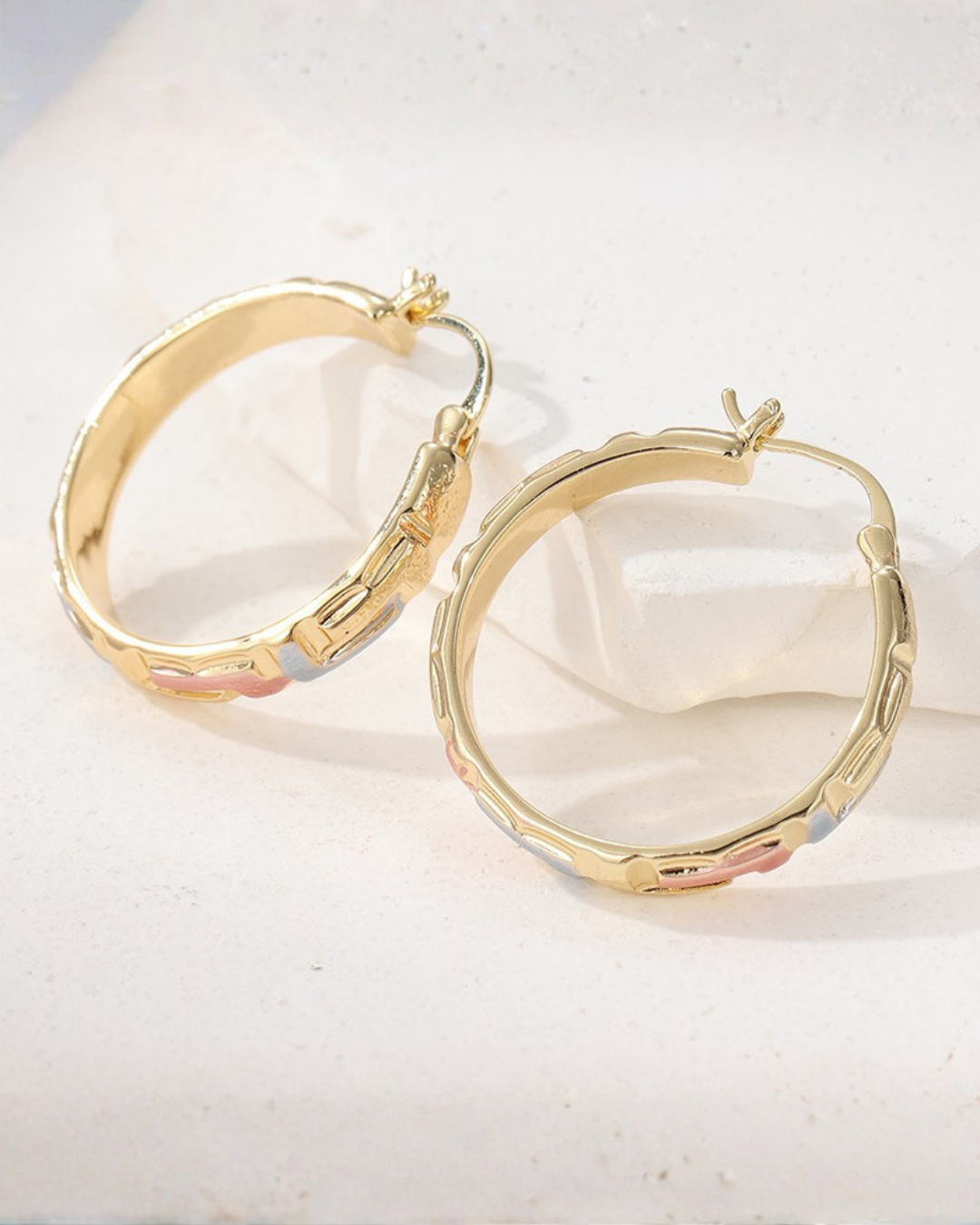 Two-Tone Heart Hoop Earrings