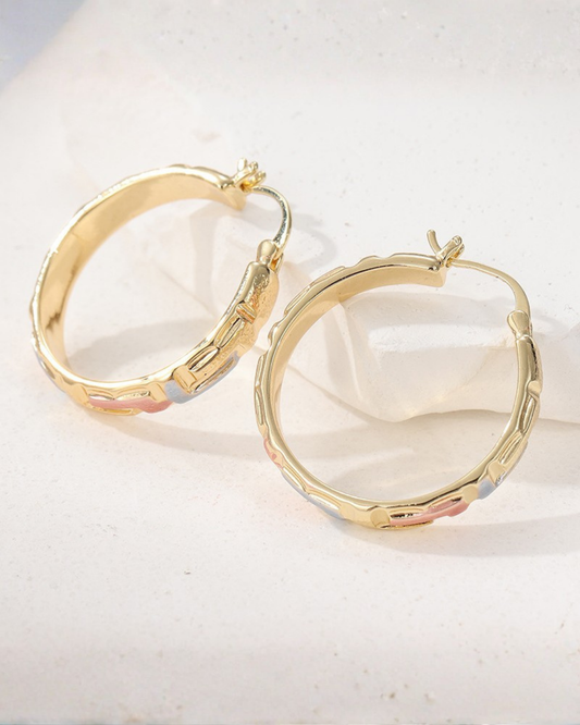 Two-Tone Heart Hoop Earrings