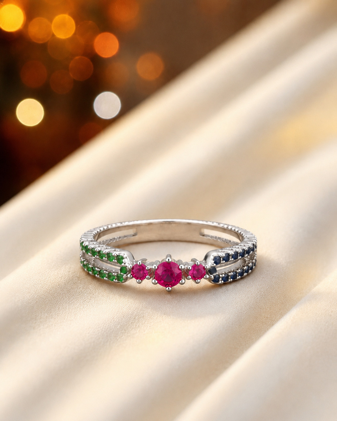 Tricolor Crystal Band Ring